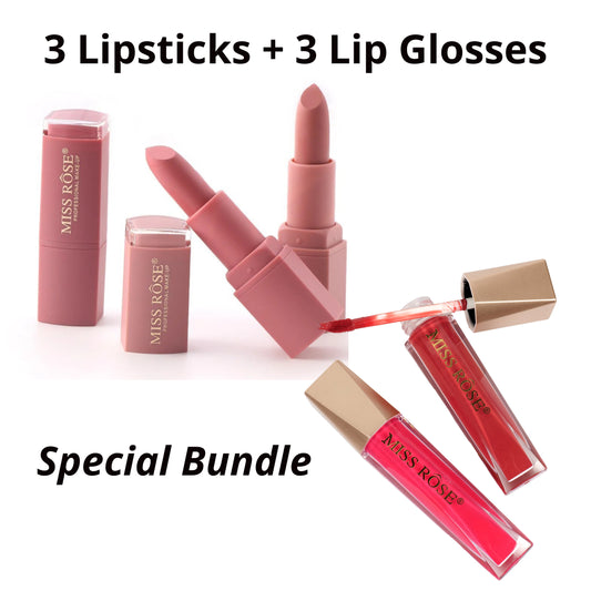 3 Lipsticks + 3 Lip Glosses